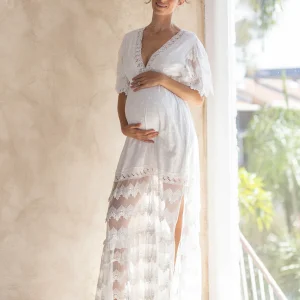 Roxy Lace Baby Shower Dress - White