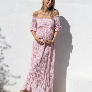Angel Maternity Mariana Sheer Maternity Photoshoot Dress in Pink